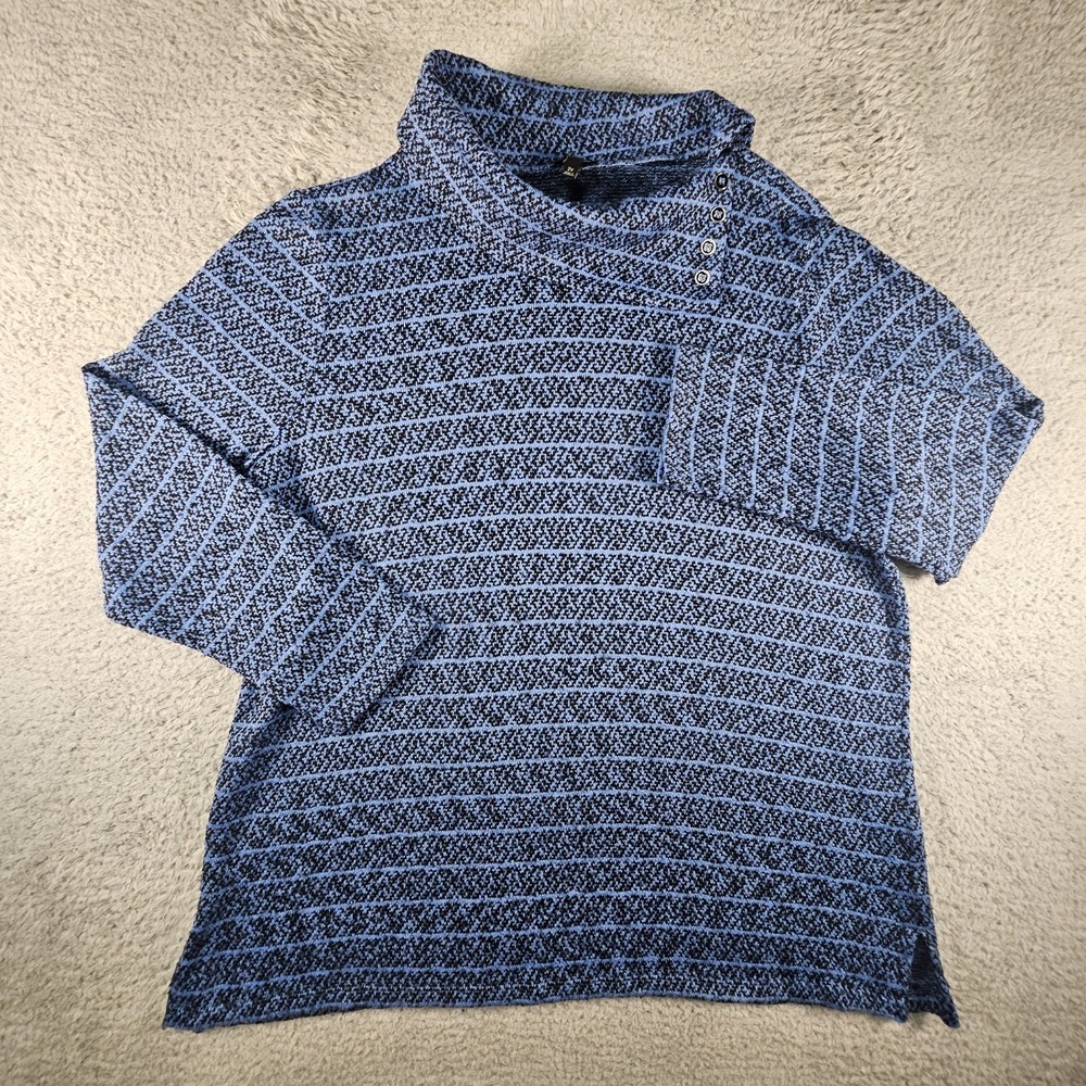 Talbots Turtleneck Sweater Womens 2X Blue Button Detail Geometric Stretch Casual